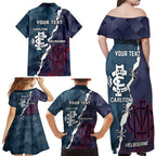 Personalised Demons And Blues Football Family Matching Off Shoulder Maxi Dress and Hawaiian Shirt Sporty Version