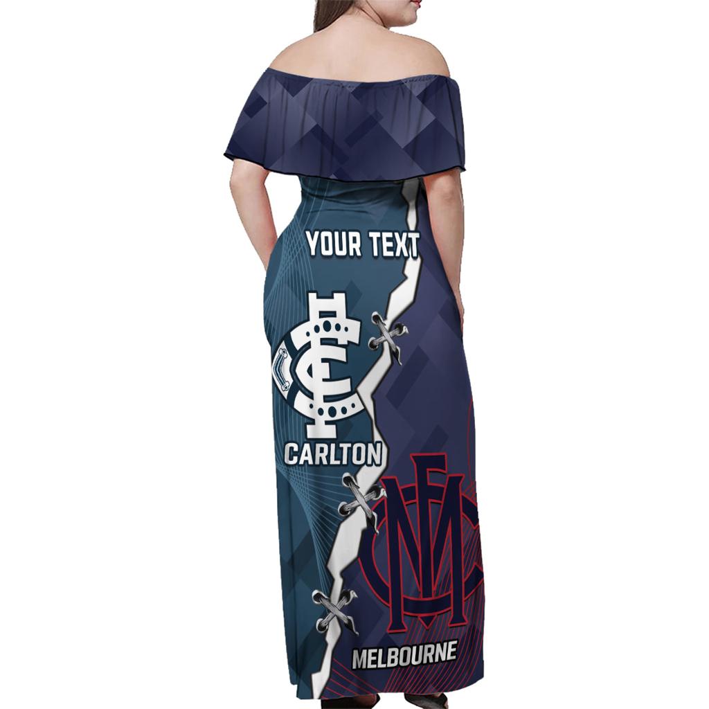 Personalised Demons And Blues Football Family Matching Off Shoulder Maxi Dress and Hawaiian Shirt Sporty Version