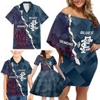 Personalised Demons And Blues Football Family Matching Off Shoulder Short Dress and Hawaiian Shirt Sporty Version