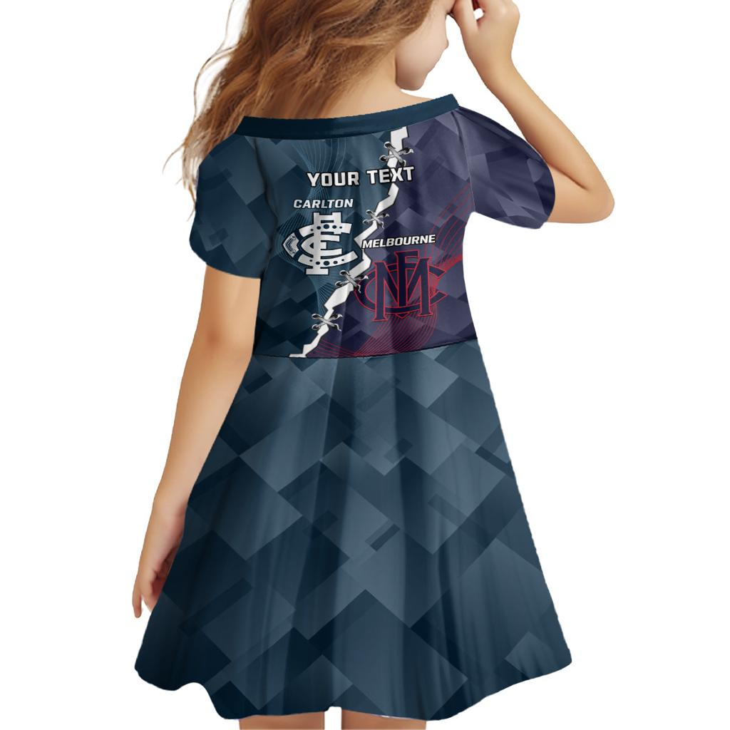 Personalised Demons And Blues Football Family Matching Off Shoulder Short Dress and Hawaiian Shirt Sporty Version