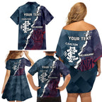 Personalised Demons And Blues Football Family Matching Off Shoulder Short Dress and Hawaiian Shirt Sporty Version