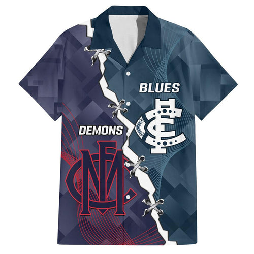 Personalised Demons And Blues Football Family Matching Off Shoulder Short Dress and Hawaiian Shirt Sporty Version