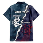 Personalised Demons And Blues Football Family Matching Off Shoulder Short Dress and Hawaiian Shirt Sporty Version