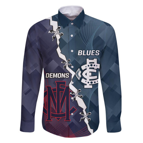 Personalised Demons And Blues Football Family Matching Off Shoulder Short Dress and Hawaiian Shirt Sporty Version