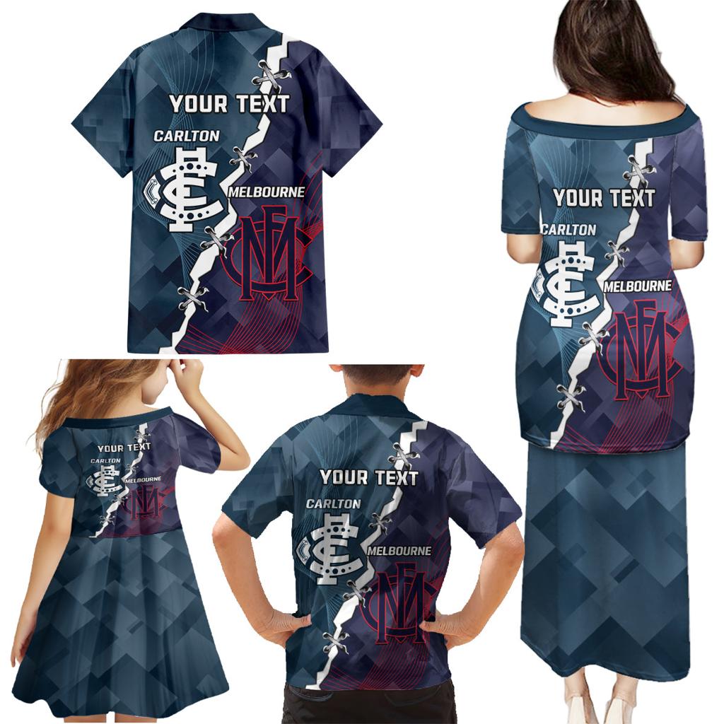 Personalised Demons And Blues Football Family Matching Puletasi and Hawaiian Shirt Sporty Version