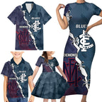 Personalised Demons And Blues Football Family Matching Short Sleeve Bodycon Dress and Hawaiian Shirt Sporty Version