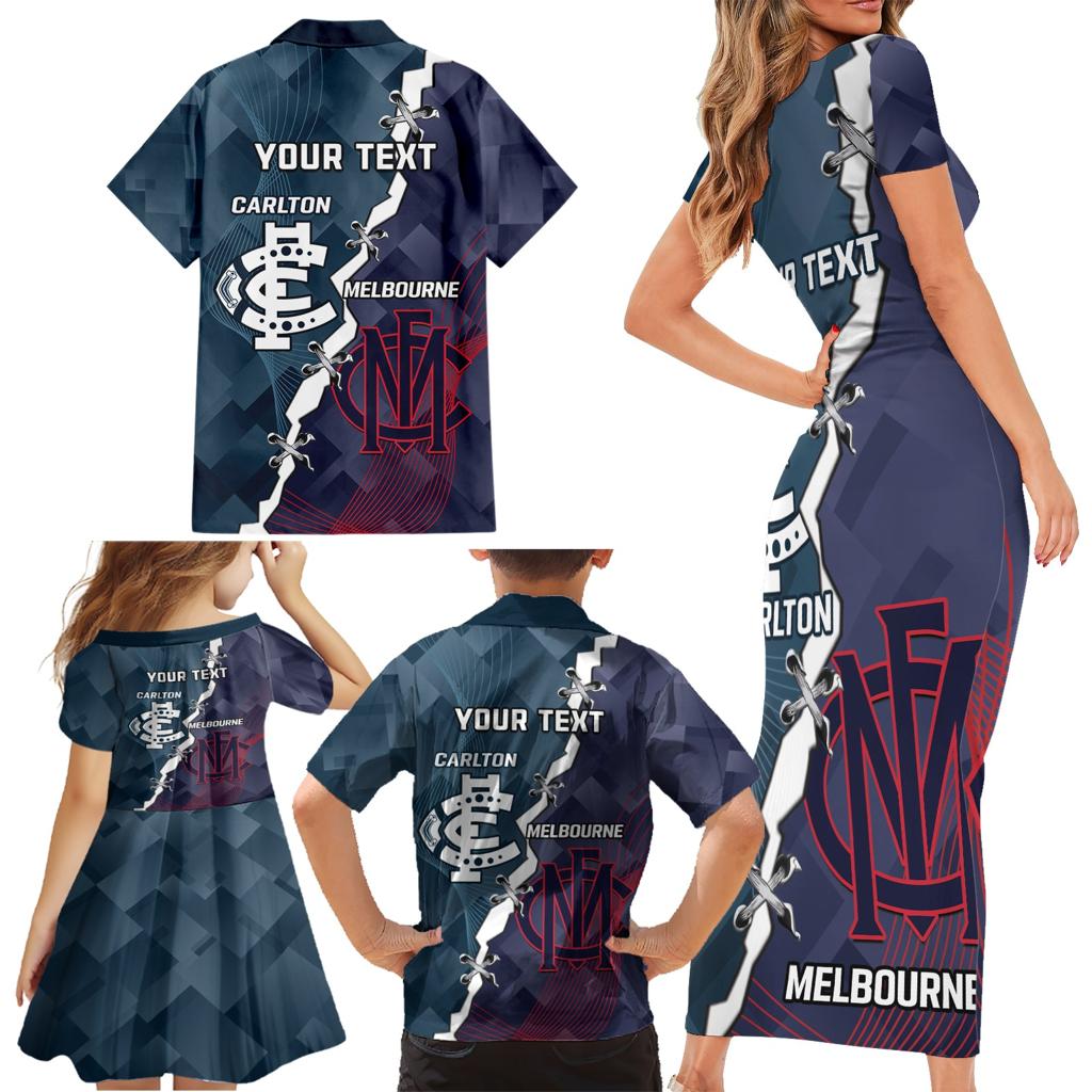 Personalised Demons And Blues Football Family Matching Short Sleeve Bodycon Dress and Hawaiian Shirt Sporty Version