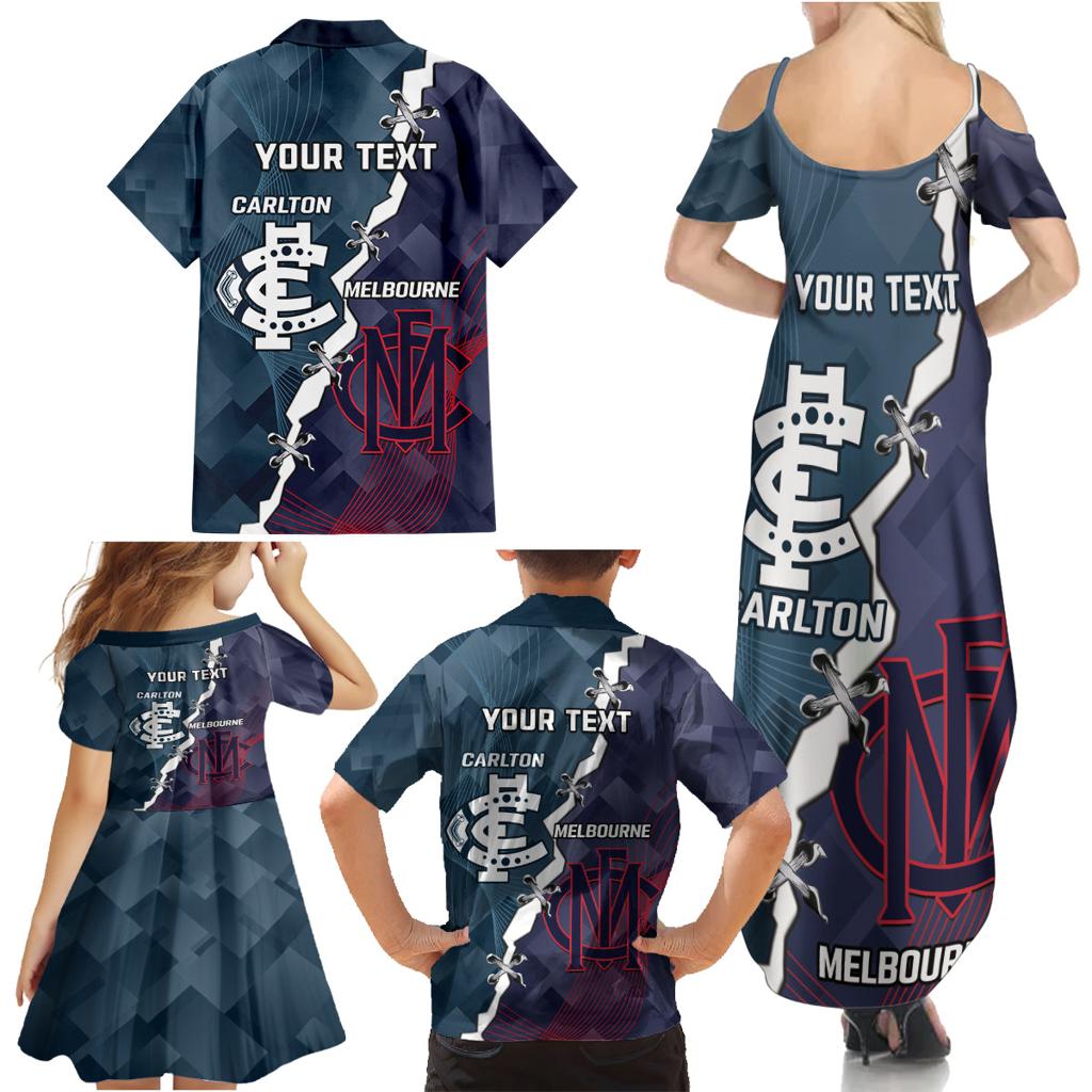 Personalised Demons And Blues Football Family Matching Summer Maxi Dress and Hawaiian Shirt Sporty Version