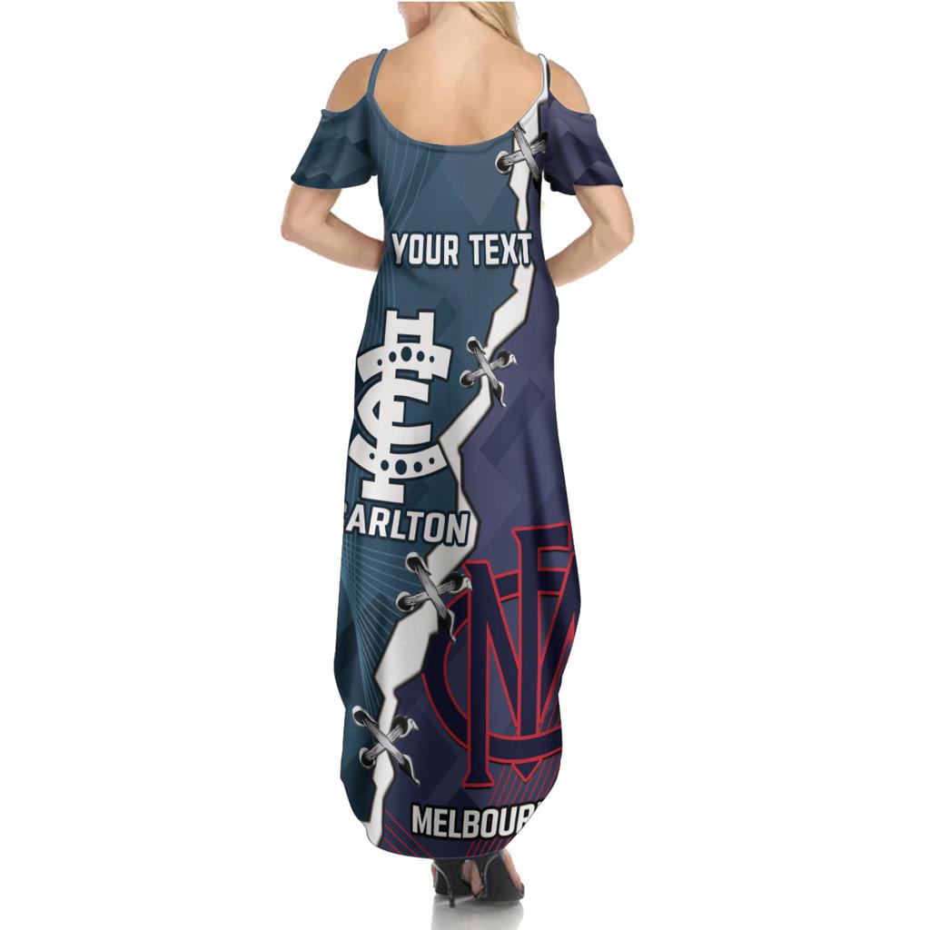Personalised Demons And Blues Football Family Matching Summer Maxi Dress and Hawaiian Shirt Sporty Version