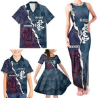 Personalised Demons And Blues Football Family Matching Tank Maxi Dress and Hawaiian Shirt Sporty Version
