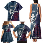 Personalised Demons And Blues Football Family Matching Tank Maxi Dress and Hawaiian Shirt Sporty Version