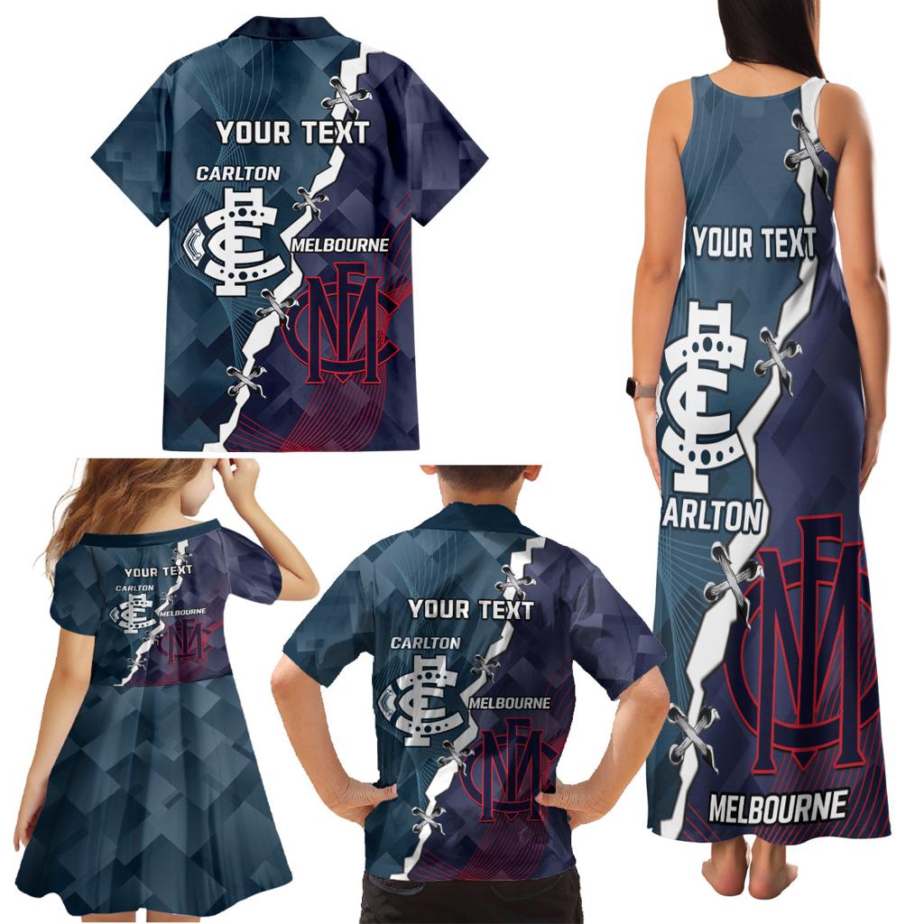 Personalised Demons And Blues Football Family Matching Tank Maxi Dress and Hawaiian Shirt Sporty Version
