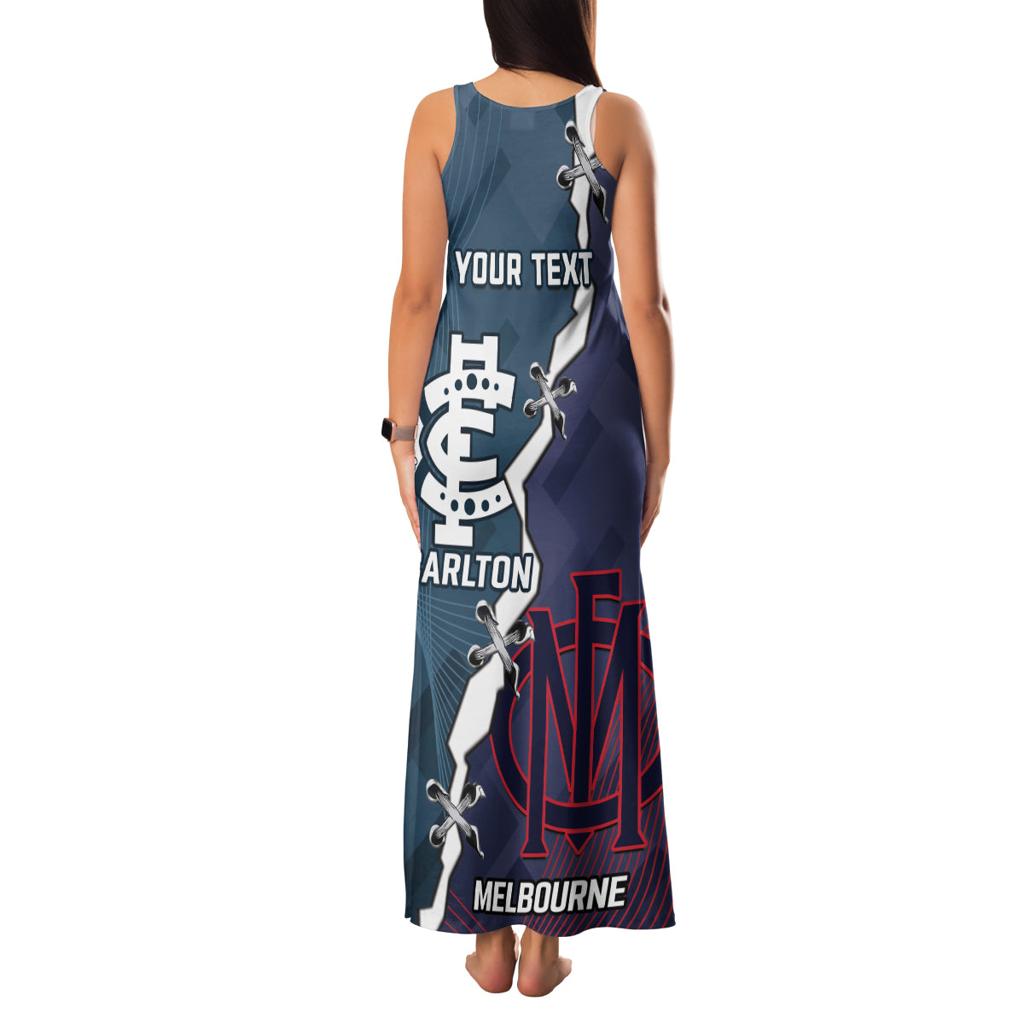 Personalised Demons And Blues Football Family Matching Tank Maxi Dress and Hawaiian Shirt Sporty Version