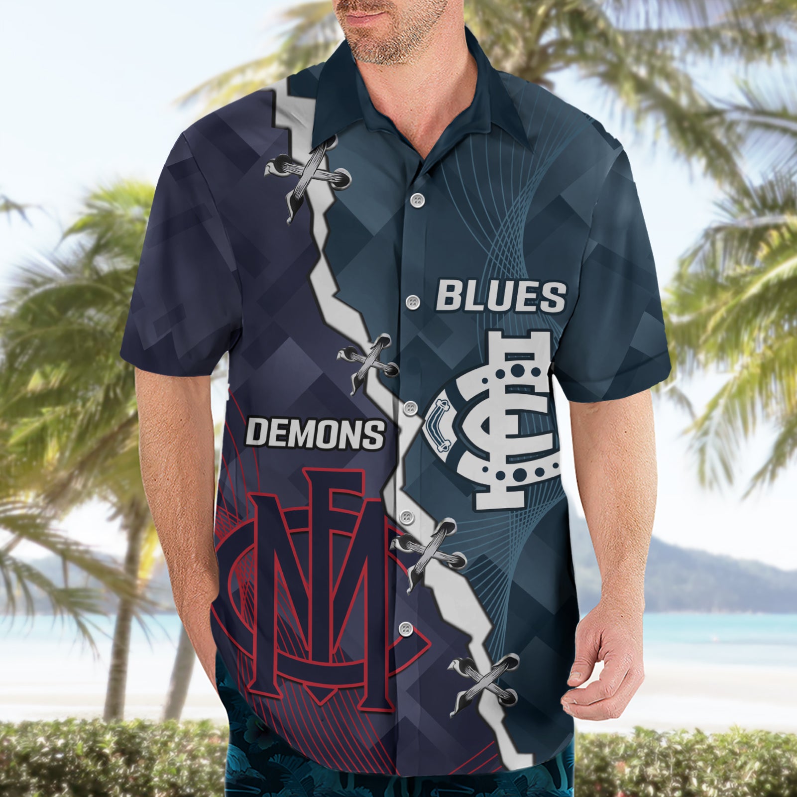 Personalised Demons And Blues Football Hawaiian Shirt Sporty Version