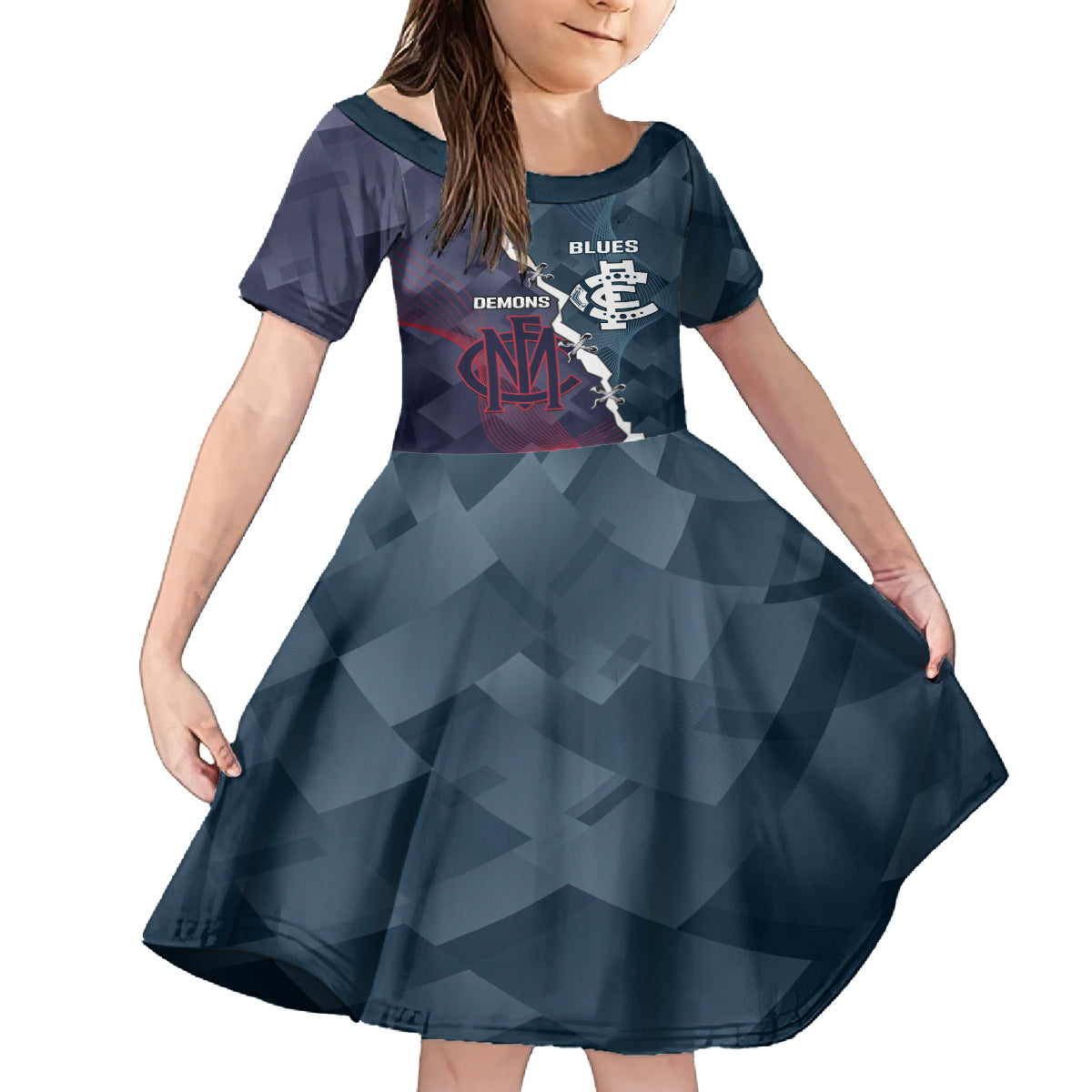 Personalised Demons And Blues Football Kid Short Sleeve Dress Sporty Version