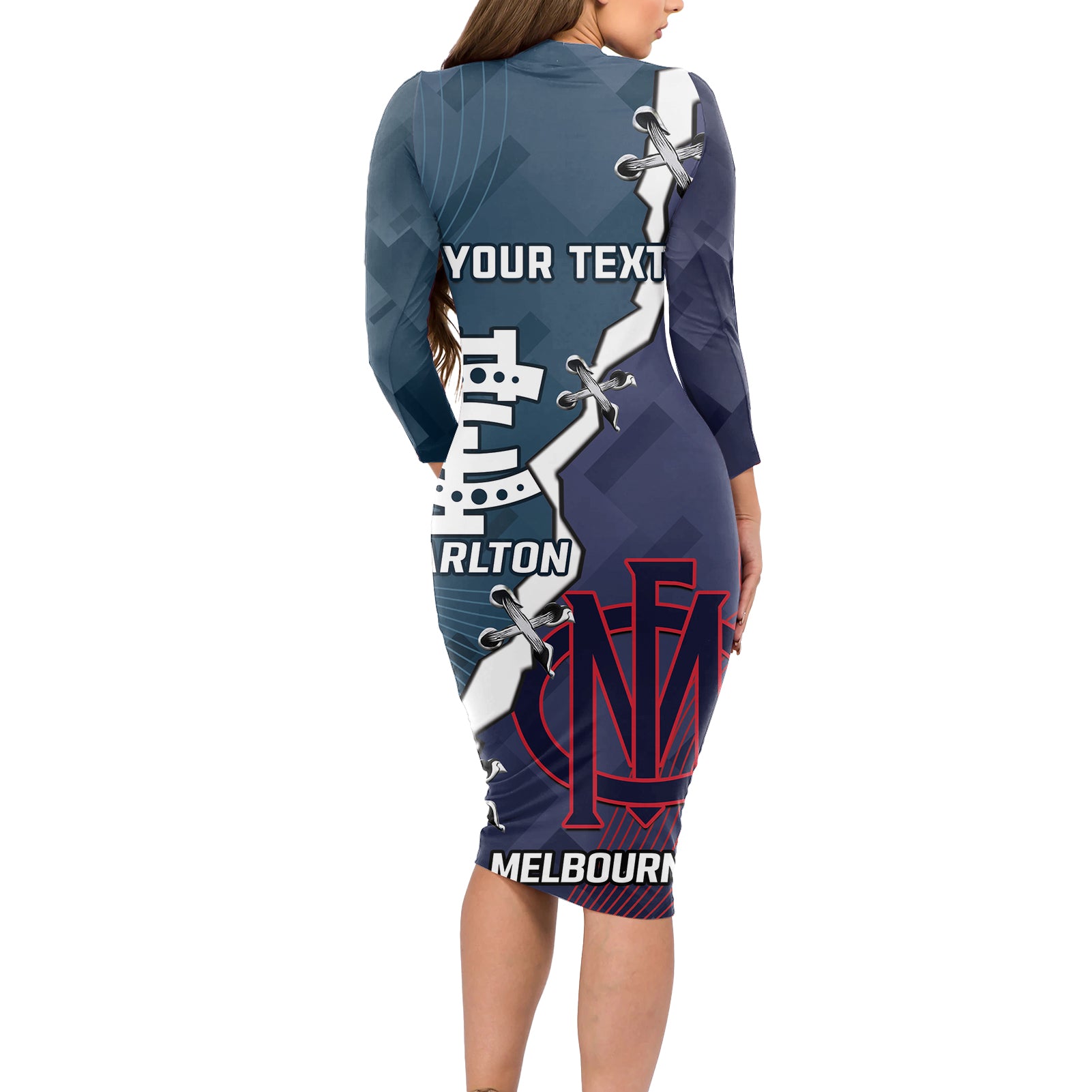 Personalised Demons And Blues Football Long Sleeve Bodycon Dress Sporty Version