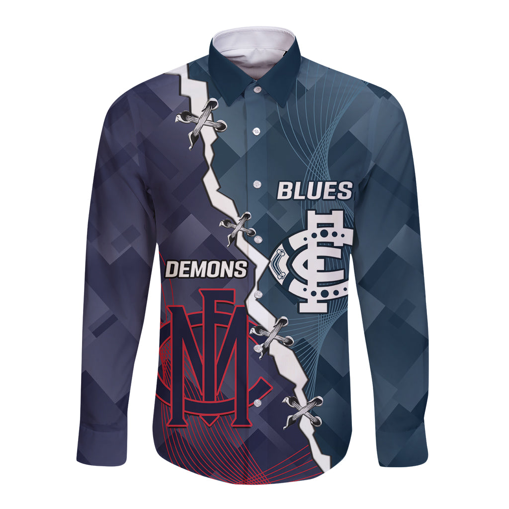 Personalised Demons And Blues Football Long Sleeve Button Shirt Sporty Version