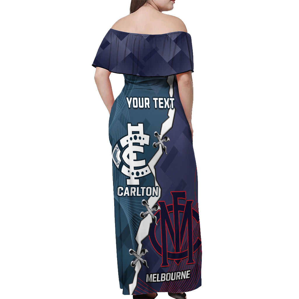 Personalised Demons And Blues Football Off Shoulder Maxi Dress Sporty Version