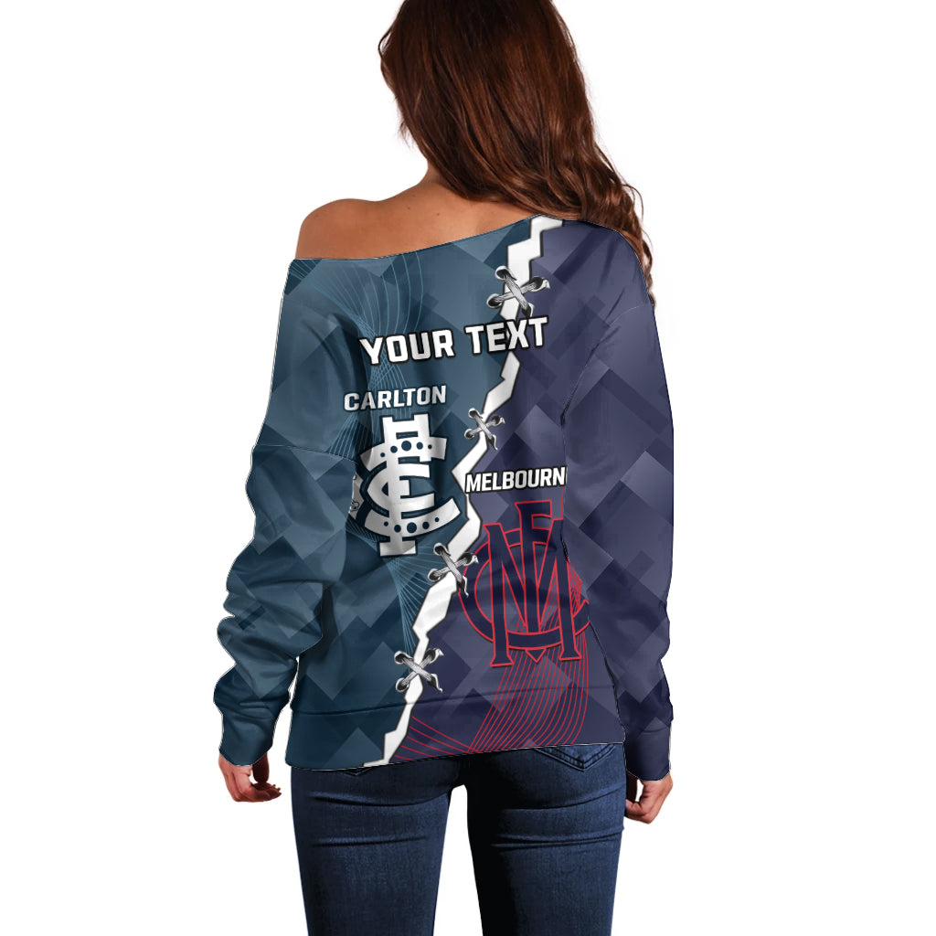 Personalised Demons And Blues Football Off Shoulder Sweater Sporty Version