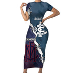 Personalised Demons And Blues Football Short Sleeve Bodycon Dress Sporty Version