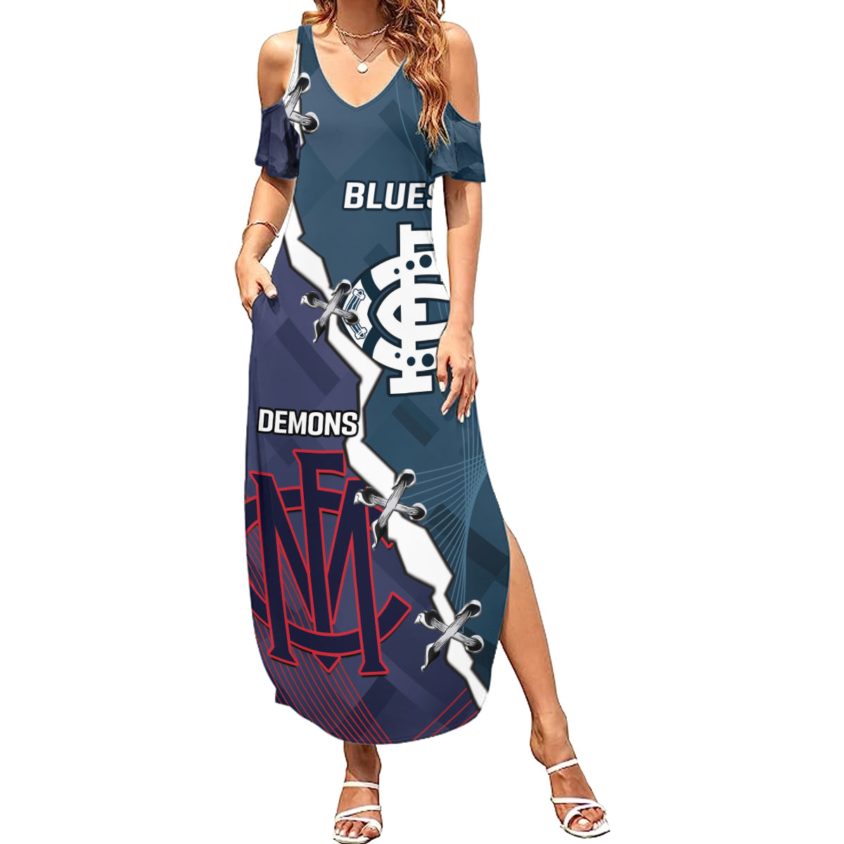 Personalised Demons And Blues Football Summer Maxi Dress Sporty Version