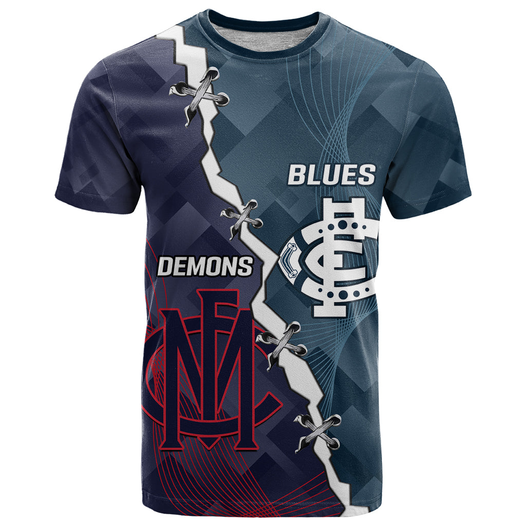 Personalised Demons And Blues Football T Shirt Sporty Version