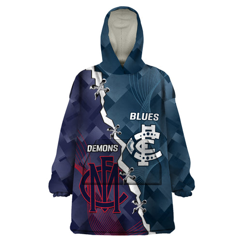 Personalised Demons And Blues Football Wearable Blanket Hoodie Sporty Version
