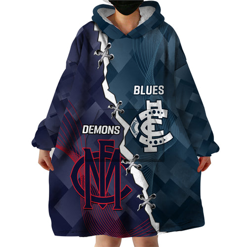 Personalised Demons And Blues Football Wearable Blanket Hoodie Sporty Version