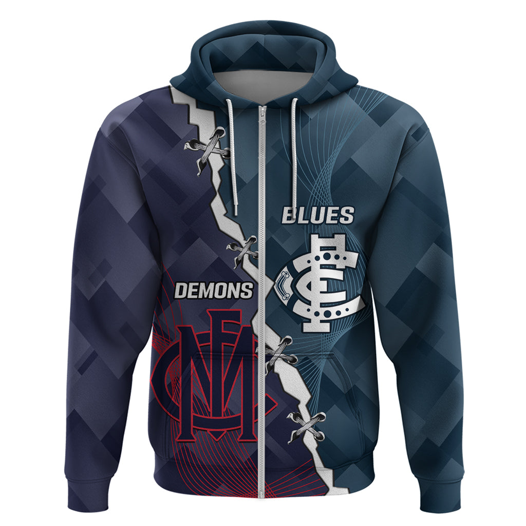 Personalised Demons And Blues Football Zip Hoodie Sporty Version