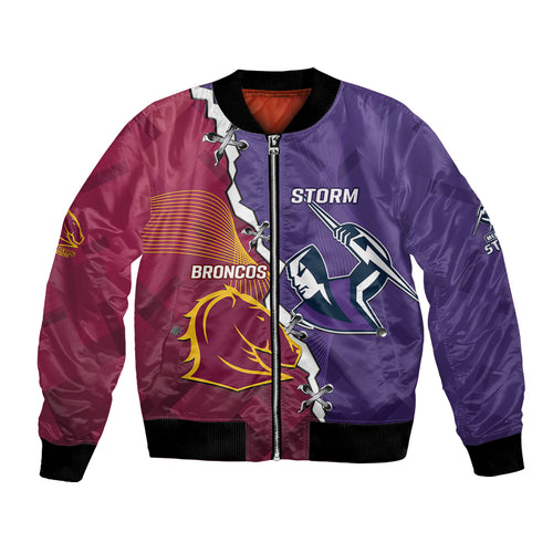 Personalised Broncos And Storm Rugby Bomber Jacket Sporty Version