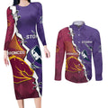 Personalised Broncos And Storm Rugby Couples Matching Long Sleeve Bodycon Dress and Long Sleeve Button Shirt Sporty Version