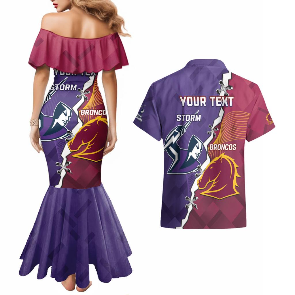 Personalised Broncos And Storm Rugby Couples Matching Mermaid Dress and Hawaiian Shirt Sporty Version