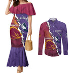 Personalised Broncos And Storm Rugby Couples Matching Mermaid Dress and Long Sleeve Button Shirt Sporty Version
