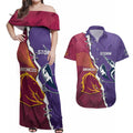 Personalised Broncos And Storm Rugby Couples Matching Off Shoulder Maxi Dress and Hawaiian Shirt Sporty Version