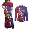 Personalised Broncos And Storm Rugby Couples Matching Off Shoulder Maxi Dress and Long Sleeve Button Shirt Sporty Version