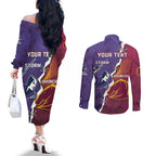 Personalised Broncos And Storm Rugby Couples Matching Off The Shoulder Long Sleeve Dress and Long Sleeve Button Shirt Sporty Version