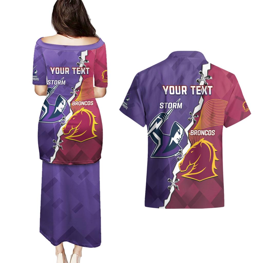 Personalised Broncos And Storm Rugby Couples Matching Puletasi and Hawaiian Shirt Sporty Version