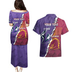 Personalised Broncos And Storm Rugby Couples Matching Puletasi and Hawaiian Shirt Sporty Version