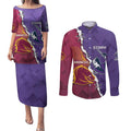 Personalised Broncos And Storm Rugby Couples Matching Puletasi and Long Sleeve Button Shirt Sporty Version