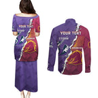 Personalised Broncos And Storm Rugby Couples Matching Puletasi and Long Sleeve Button Shirt Sporty Version