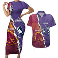 Personalised Broncos And Storm Rugby Couples Matching Short Sleeve Bodycon Dress and Hawaiian Shirt Sporty Version