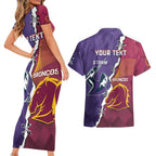 Personalised Broncos And Storm Rugby Couples Matching Short Sleeve Bodycon Dress and Hawaiian Shirt Sporty Version