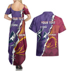 Personalised Broncos And Storm Rugby Couples Matching Summer Maxi Dress and Hawaiian Shirt Sporty Version