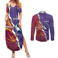 Personalised Broncos And Storm Rugby Couples Matching Summer Maxi Dress and Long Sleeve Button Shirt Sporty Version