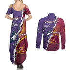 Personalised Broncos And Storm Rugby Couples Matching Summer Maxi Dress and Long Sleeve Button Shirt Sporty Version