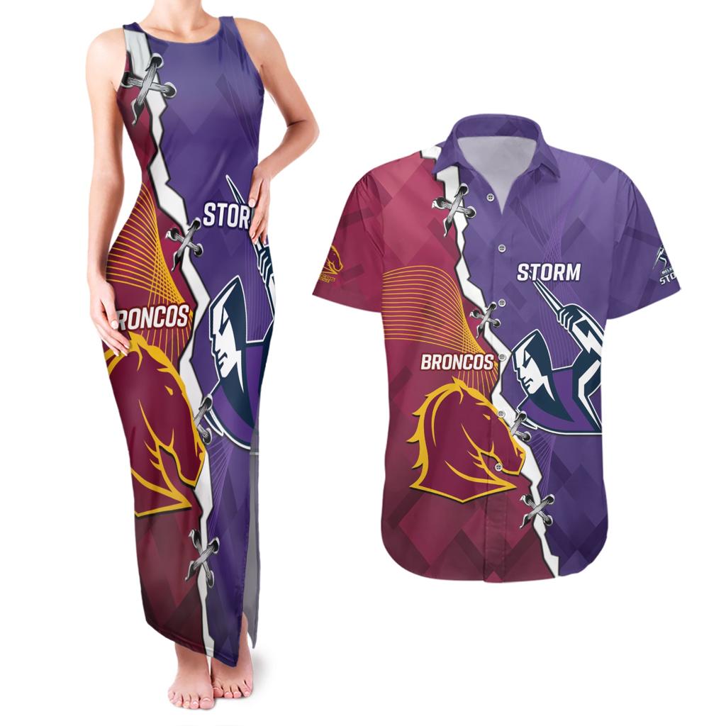 Personalised Broncos And Storm Rugby Couples Matching Tank Maxi Dress and Hawaiian Shirt Sporty Version