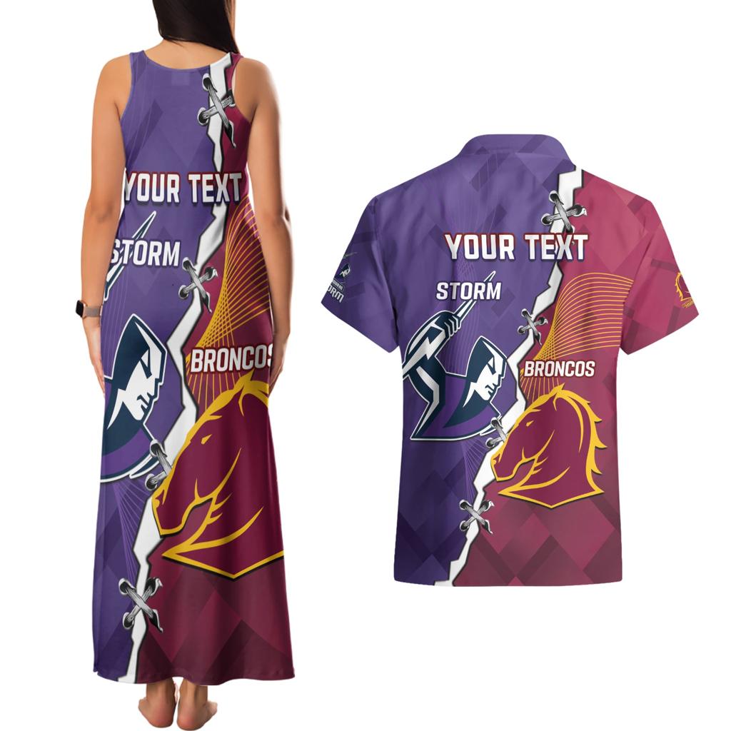 Personalised Broncos And Storm Rugby Couples Matching Tank Maxi Dress and Hawaiian Shirt Sporty Version