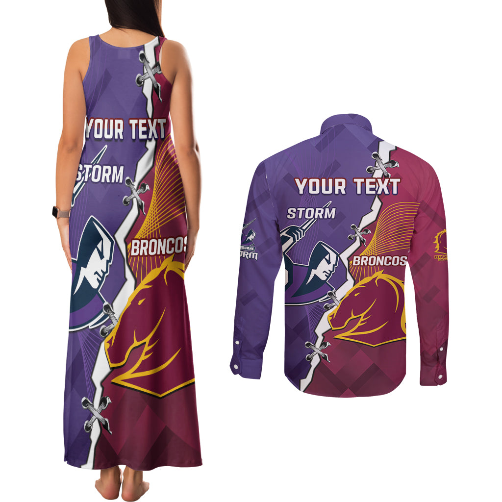 Personalised Broncos And Storm Rugby Couples Matching Tank Maxi Dress and Long Sleeve Button Shirt Sporty Version