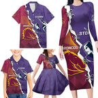 Personalised Broncos And Storm Rugby Family Matching Long Sleeve Bodycon Dress and Hawaiian Shirt Sporty Version