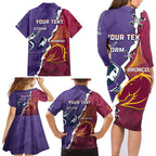 Personalised Broncos And Storm Rugby Family Matching Long Sleeve Bodycon Dress and Hawaiian Shirt Sporty Version